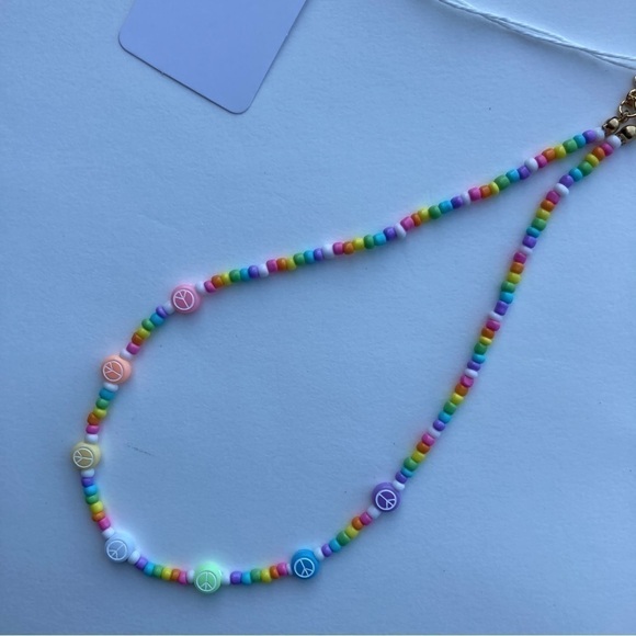 Handmade Beaded Necklace with Peace Signs | A10 - Picture 6 of 8